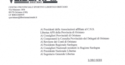 Convocazione Assemblea Provinciale Elettiva CPS Libertas Oristano 2025/28