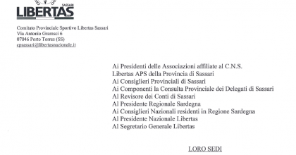 Convocazione Assemblea Provinciale Elettiva CPS Libertas Sassari 2025/28