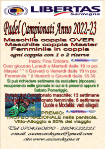 PADEL: CAMPIONATO MASCHILE E FEMMINILE 2022 – 2023 @ CAGLIARI E INTERLAND