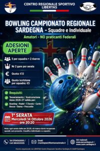 BOWLING Campionato Regionale Sardegna Libertas 2026-27 - Individuale e Squadre